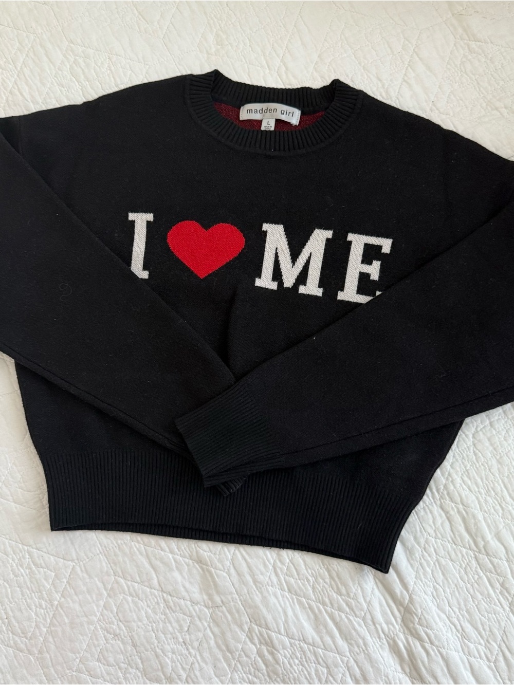 Madden Girl Black Knit 'I ♥ ME' Sweater with Red Heart